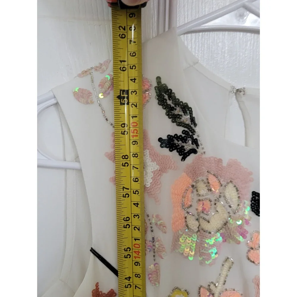 Needle & Thread Trailing Floral Maxi Dress Cream Sequin Tulle Gown US Size 4 - Picture 10 of 10